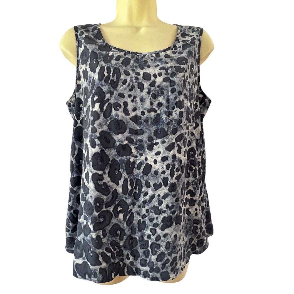 Chico’s 1 Blue Animal Print Tank Top Blouse Size 8 Pullover Tunic